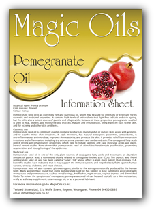 Magic Oils Information Sheet design and copy by Linda Reid